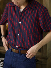 色織りトーテム ジャカード キューバカラーストライプ シャツ