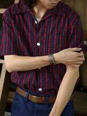 色織りトーテム ジャカード キューバカラーストライプ シャツ