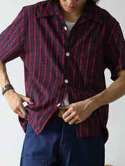 色織りトーテム ジャカード キューバカラーストライプ シャツ