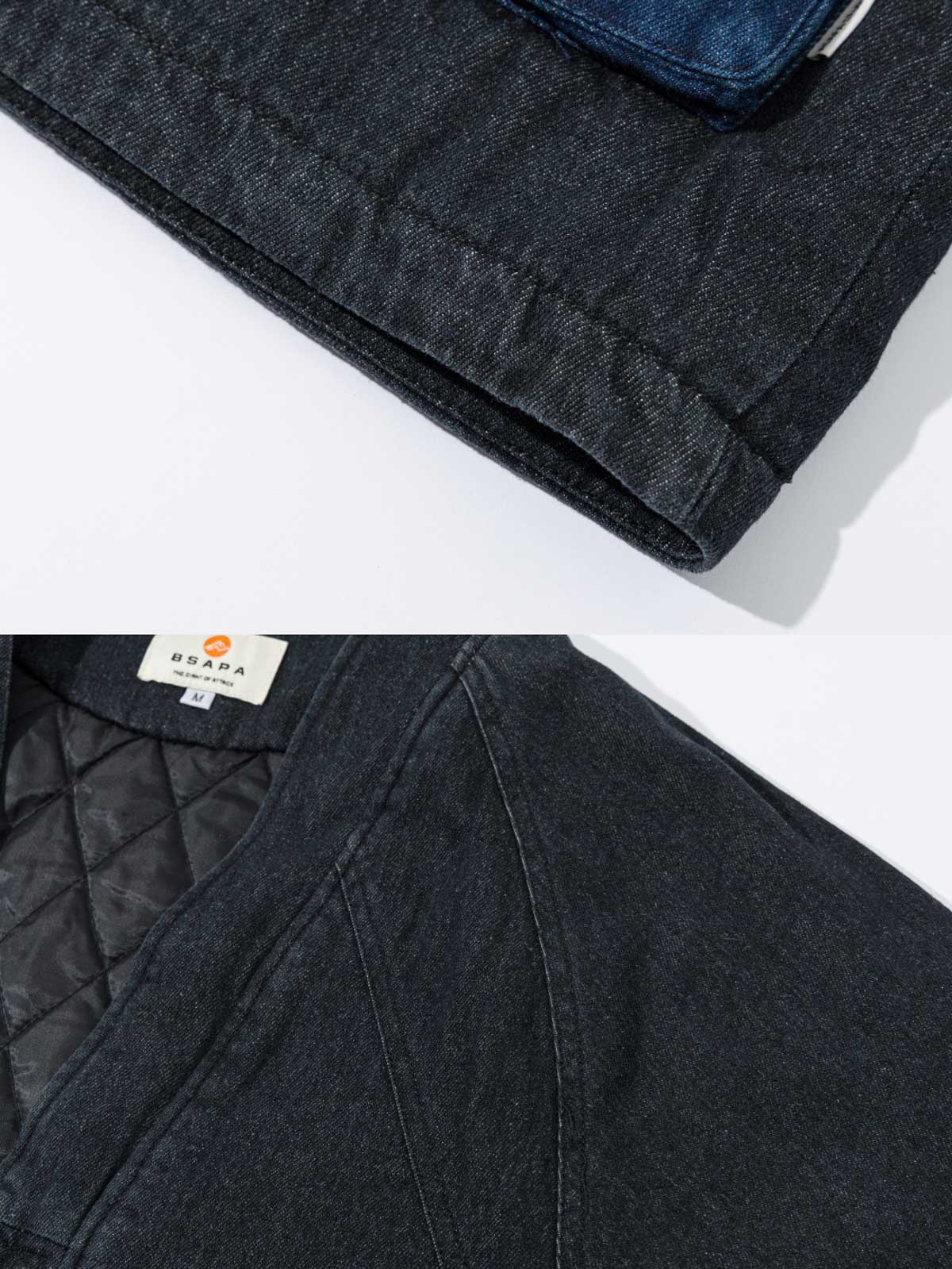 製品画像
デニム はんてん 中綿 厚手の全体展示図。伝統的なはんてんデザインとデニム素材が融合した、レトロとモダンを兼ね備えた秋冬にぴったりのアイテム。
詳細画像
カラーブロックポケットとジッパーデザインのディテールクローズアップ。ユニークなデザインが視覚的なアクセントを加え、実用性とスタイルを両立。