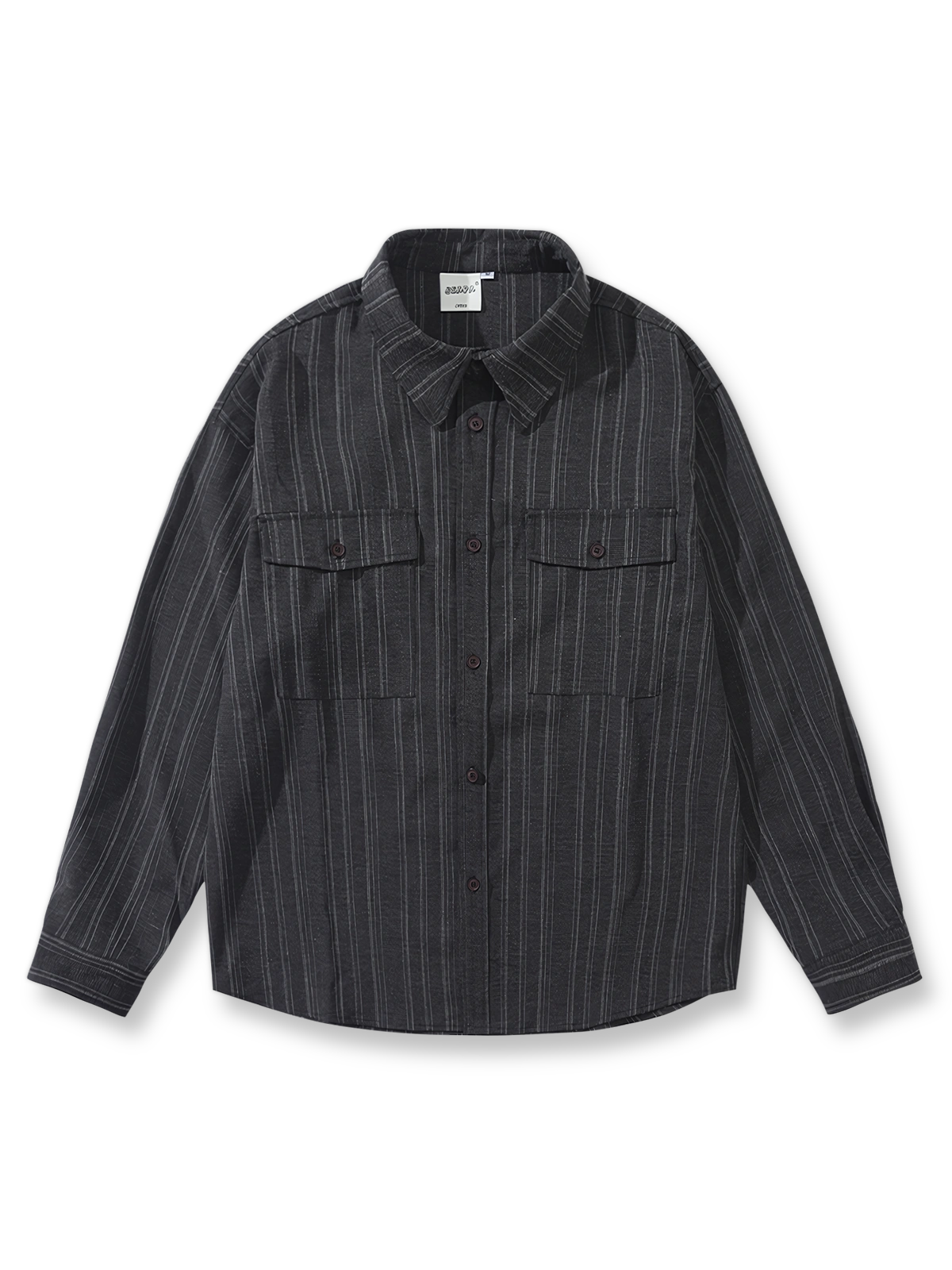 製品画像: レトロストライプダブルポケット長袖シャツ全体展示