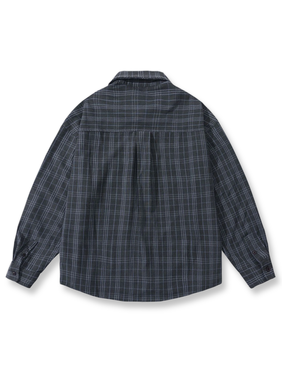 製品画像: ヴィンテージ風隠しポケット付きチェックシャツの平置き画像