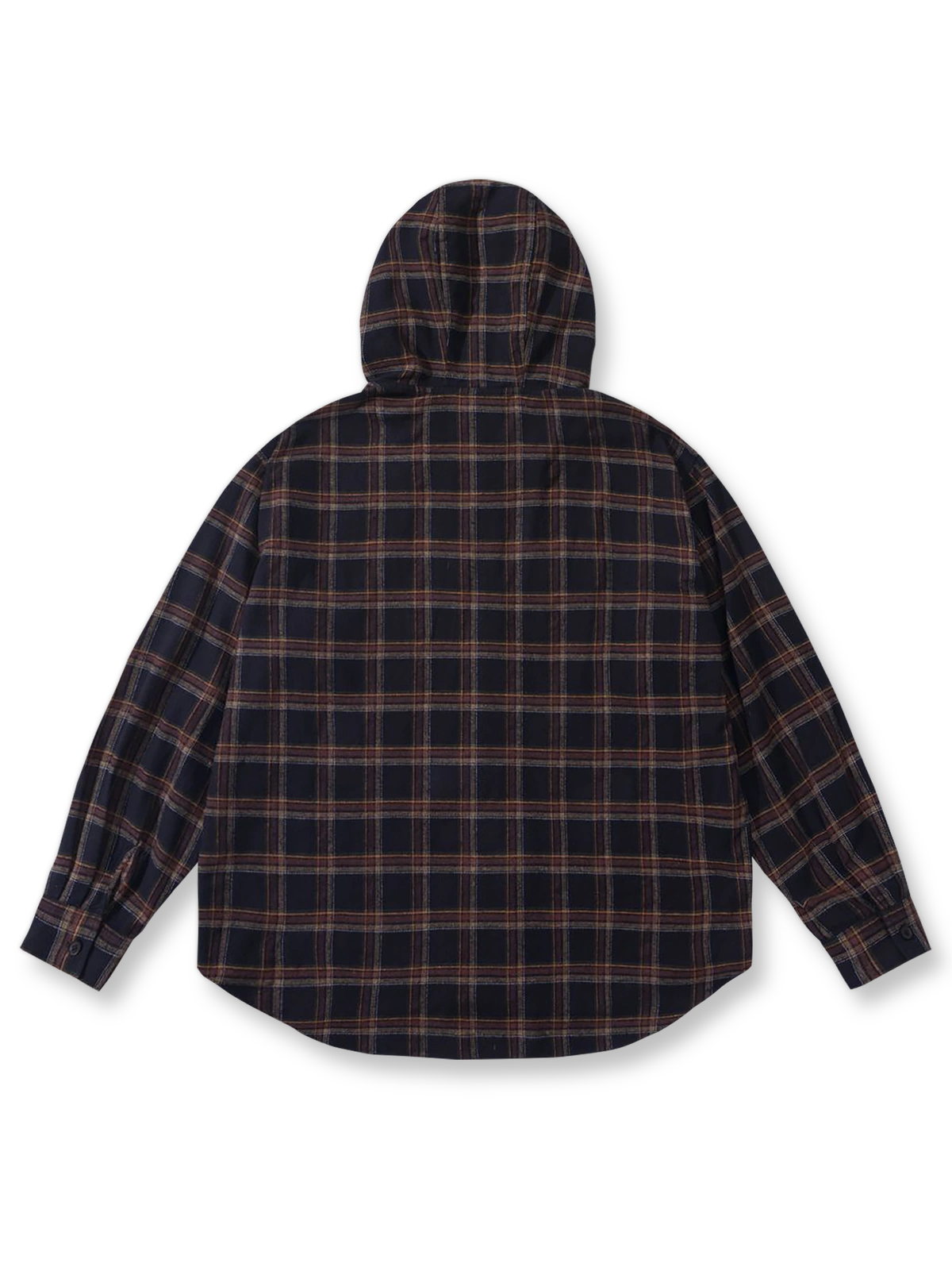 ヴィンテージウォッシュ加工のヘビーフランネルチェック柄フーディーシャツの平置き画像