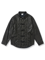 パンクボタンデザインPUレザーシャツ全体