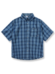 製品画像: チェック柄デニム半袖シャツの全体画像