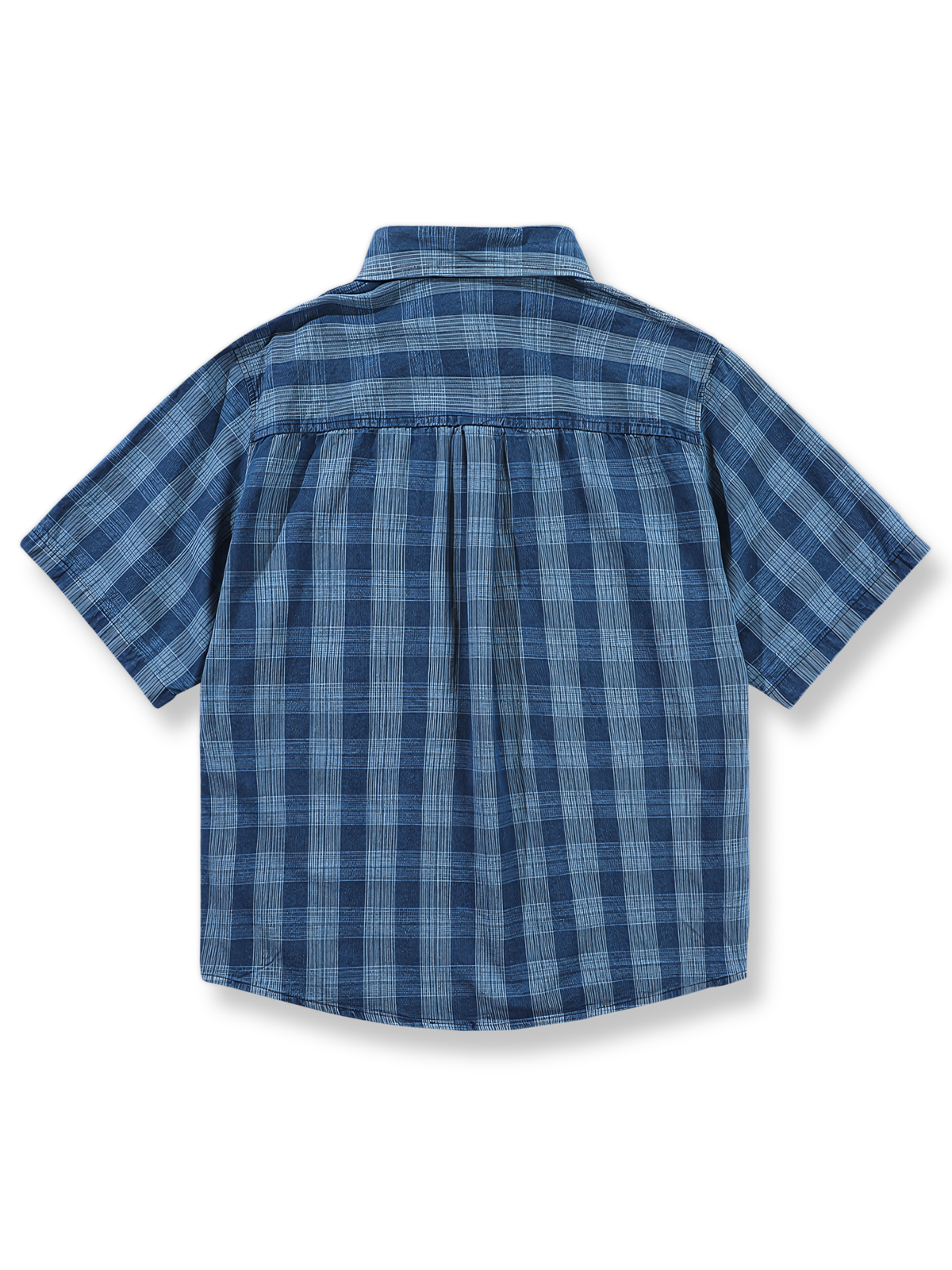 製品画像: チェック柄デニム半袖シャツの全体画像