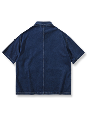 マルチポケット 刺繍 デニムシャツ