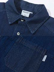 パッチワークと藍染ディテールのクローズアップ