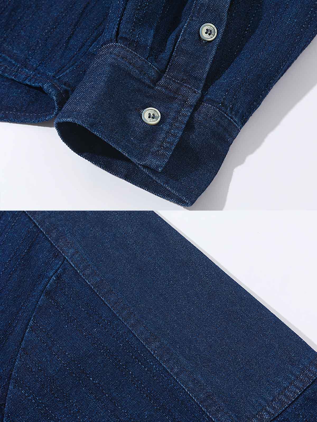 パッチワークと藍染ディテールのクローズアップ