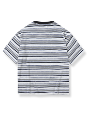 ストライプ パッチ付きクルーネック Tシャツ