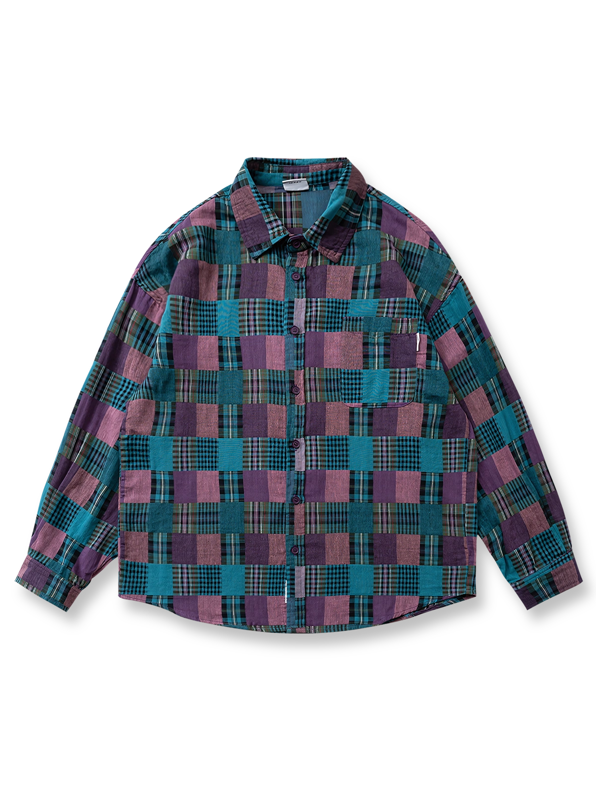 パッチワークヴィンテージチェックシャツの正面展示