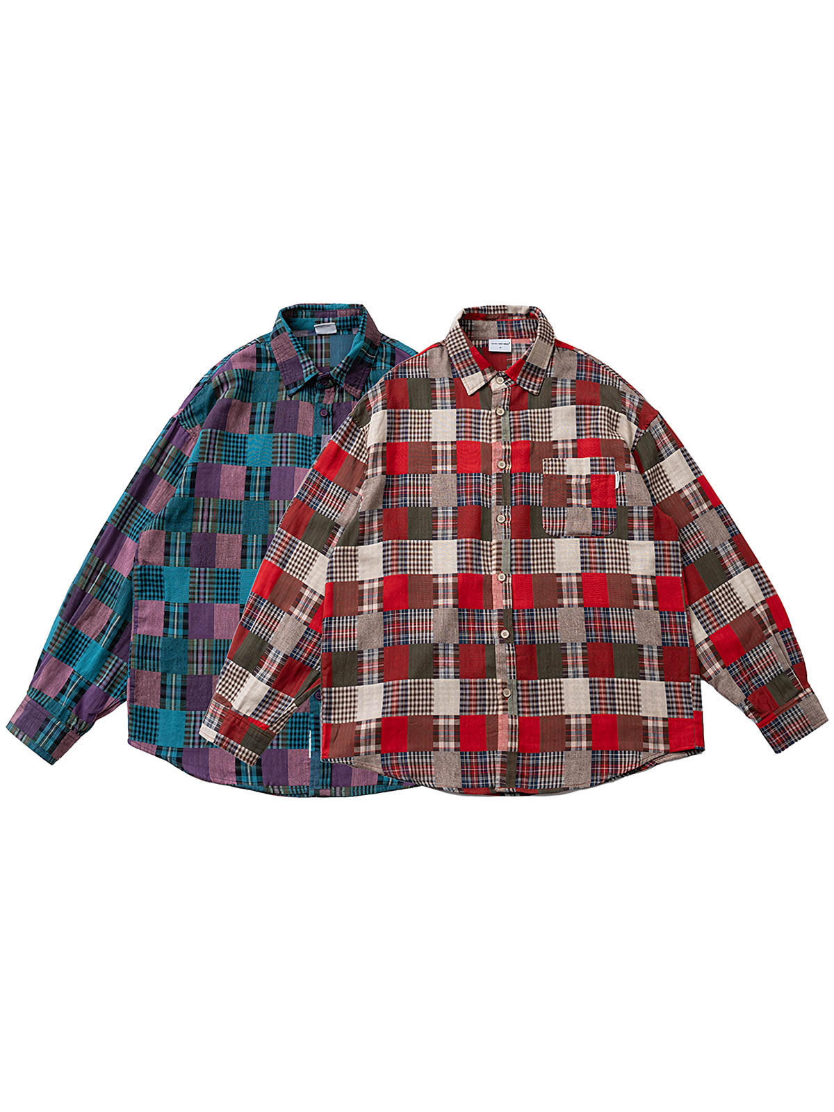 パッチワークヴィンテージチェックシャツの正面展示