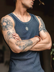 ヴィンテージ リブ編み コットン ノースリーブ タンクトップ