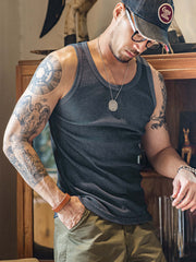 ヴィンテージ リブ編み コットン ノースリーブ タンクトップ