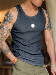 ヴィンテージ リブ編み コットン ノースリーブ タンクトップ