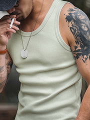 ヴィンテージ リブ編み コットン ノースリーブ タンクトップ