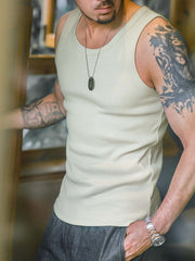 ヴィンテージ リブ編み コットン ノースリーブ タンクトップ