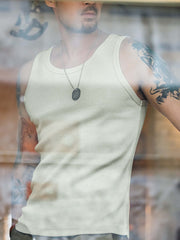 ヴィンテージ リブ編み コットン ノースリーブ タンクトップ