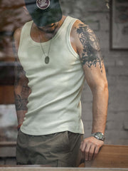 ヴィンテージ リブ編み コットン ノースリーブ タンクトップ