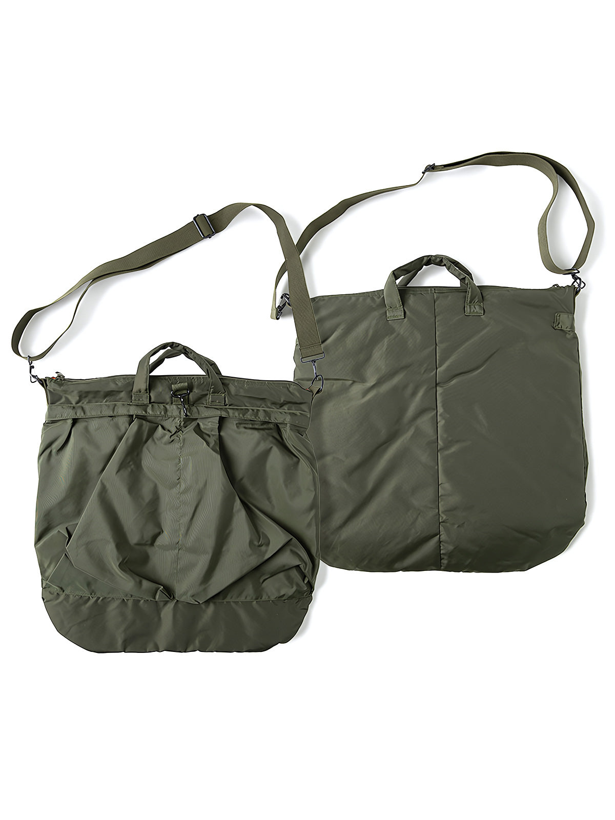 製品画像
1960年代のUSAFナイロンヘルメットバッグをリバイバルしたデザインの全体画像。防水性を備えた高密度ナイロン素材と多機能収納ポケットを特徴とするクラシカルなミリタリーバッグ。
詳細画像
フロント部分の立体収納ポケット、金属製フック、YKK製ナイロンファスナー、そしてキルティング加工された内部の中綿ディテールを強調したクローズアップ画像。