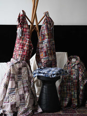 パッチワークチェック長袖シャツ