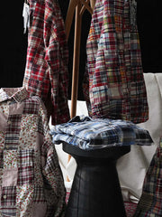 パッチワークチェック長袖シャツ