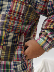 パッチワークチェック長袖シャツ