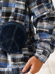 パッチワークチェック長袖シャツ