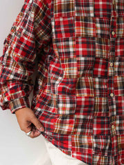 パッチワークチェック長袖シャツ