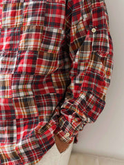 パッチワークチェック長袖シャツ