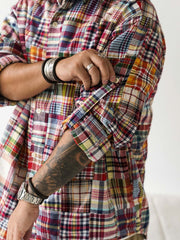 パッチワークチェック長袖シャツ