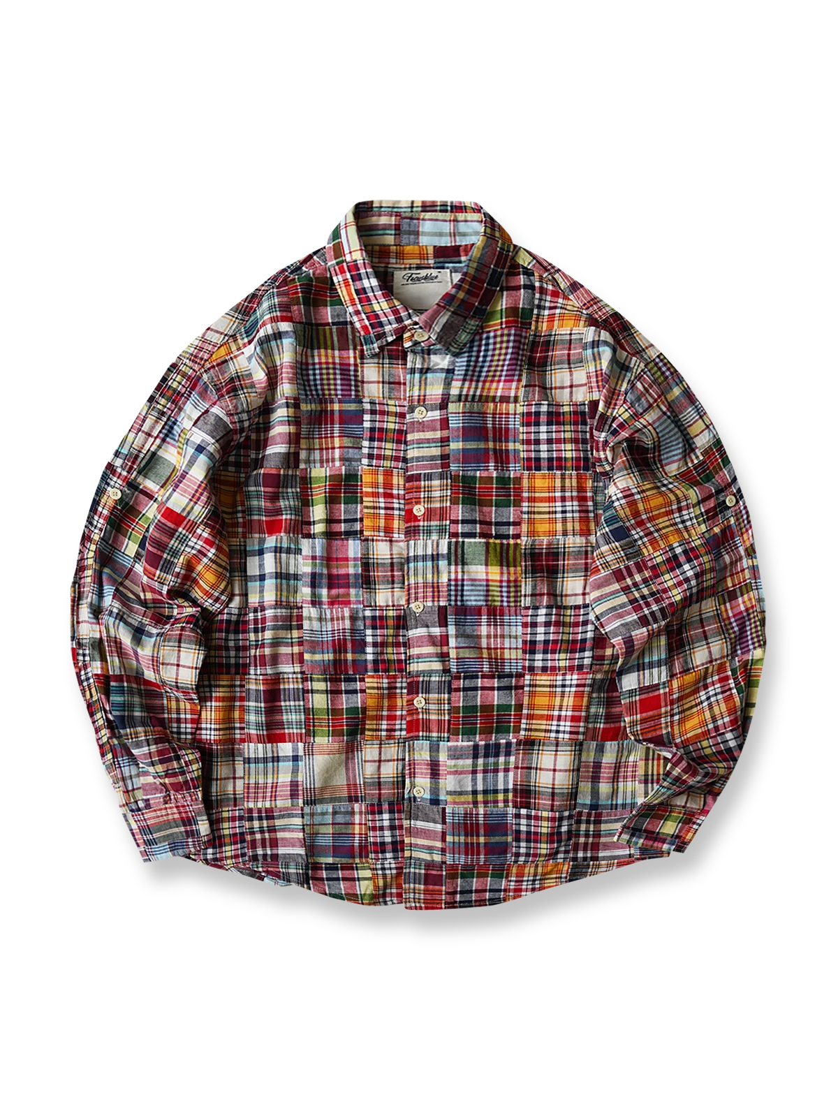 製品画像: レトロパッチワークチェック長袖シャツの全体図