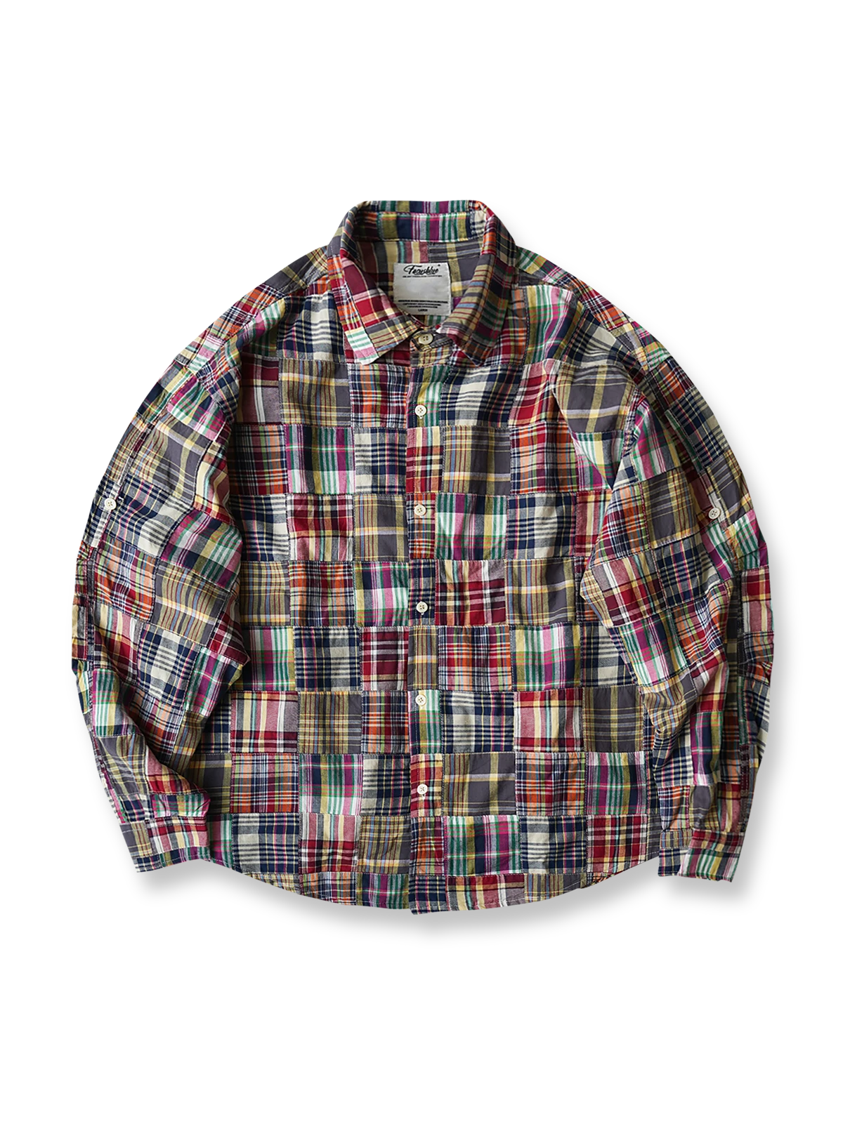 製品画像: レトロパッチワークチェック長袖シャツの全体図