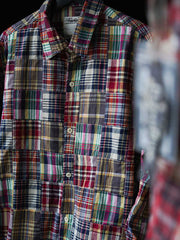 パッチワークチェック長袖シャツ