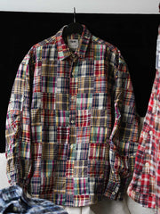 パッチワークチェック長袖シャツ