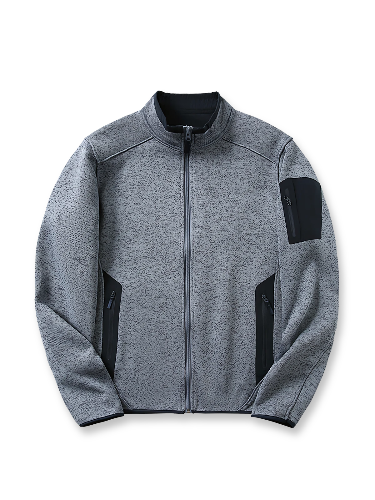 製品画像
「9色展開のスタンドカラーフリースジャケットの全体展示画像。高い透湿性と保温性を兼ね備え、スタンドカラーデザインが防風性と首元の立体感を引き立てるジャケット。多孔構造、ポーラス構造、マイクロポーラス膜技術、透湿性、保温性、防風、9色展開。」
詳細画像
「スタンドカラーフリースジャケットのスタンドカラー部分と袖口のディテールを特写。防風性と保温性を高めるデザインが際立ち、柔らかな起毛素材と立体メッシュ素材の構造が確認できる。スタンドカラー、防風デザイン、保温性、起毛素材、立体メッシュ、多孔構造、ディテール特写。」