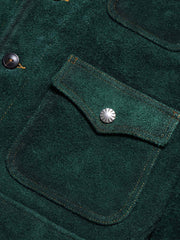 製品画像
「3ポケットデザインが特徴の本革ヌバックレザージャケット全体展示画像。ダークピーコックグリーンとオイルワックス加工された襟のバイカラーデザインが高級感を演出し、クラシックかつヴィンテージな風合いを備えた一着。3ポケット、本革、ヌバック、レザージャケット、ダークピーコックグリーン、オイルワックス加工、ヴィンテージデザイン。」
詳細画像
「本革ヌバックレザージャケットのダークピーコックグリーンとオイルワックス加工が施された襟部分のディテール特写。手作業による染色とエイジング加工が特徴で、滑らかな質感と繊細な起毛仕上げが一目でわかるデザイン。3ポケット、本革、ヌバック、レザージャケット、ダークピーコックグリーン、オイルワックス加工、ヴィンテージデザイン。」