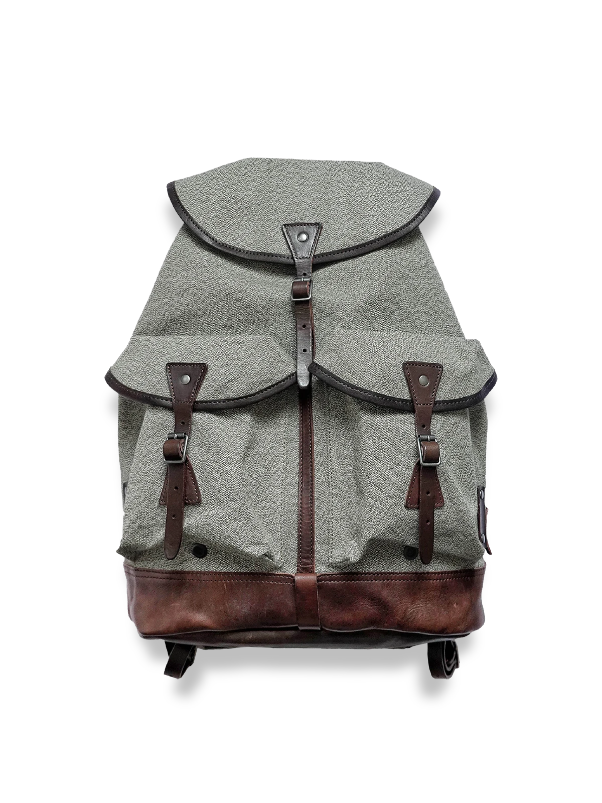 レトロなピンカラーキャンバスとレザーを組み合わせた登山リュックの全体図