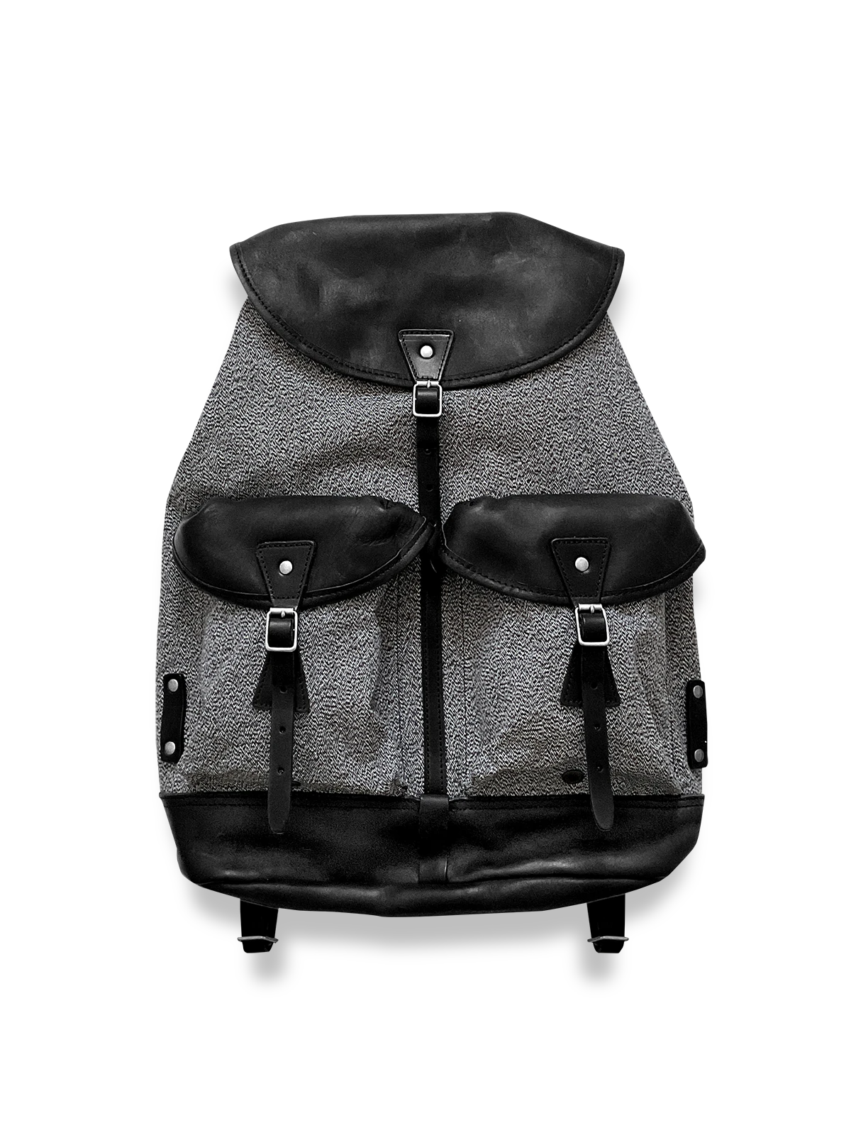 レトロなピンカラーキャンバスとレザーを組み合わせた登山リュックの全体図