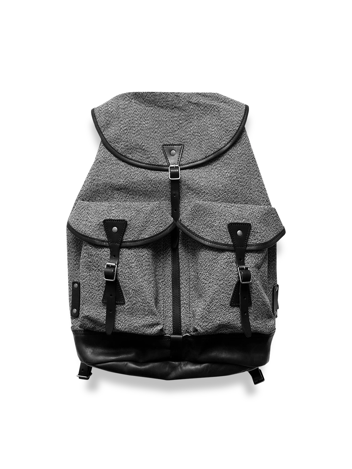 レトロなピンカラーキャンバスとレザーを組み合わせた登山リュックの全体図