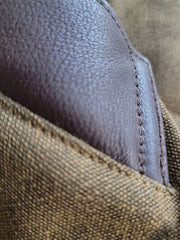 厚手コットンxレザー ダブルブレスト中綿ジャケット