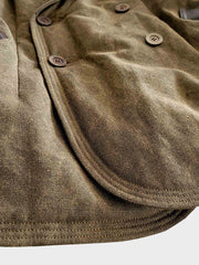 厚手コットンxレザー ダブルブレスト中綿ジャケット