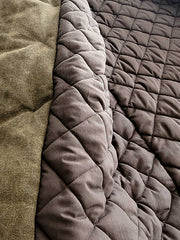 厚手コットンxレザー ダブルブレスト中綿ジャケット