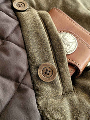 厚手コットンxレザー ダブルブレスト中綿ジャケット