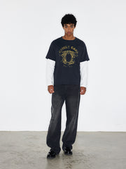 ヴィンテージ加工プリントレイヤード風長袖Tシャツ