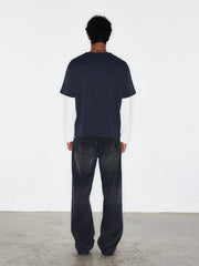 ヴィンテージ加工プリントレイヤード風長袖Tシャツ