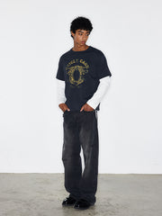 ヴィンテージ加工プリントレイヤード風長袖Tシャツ