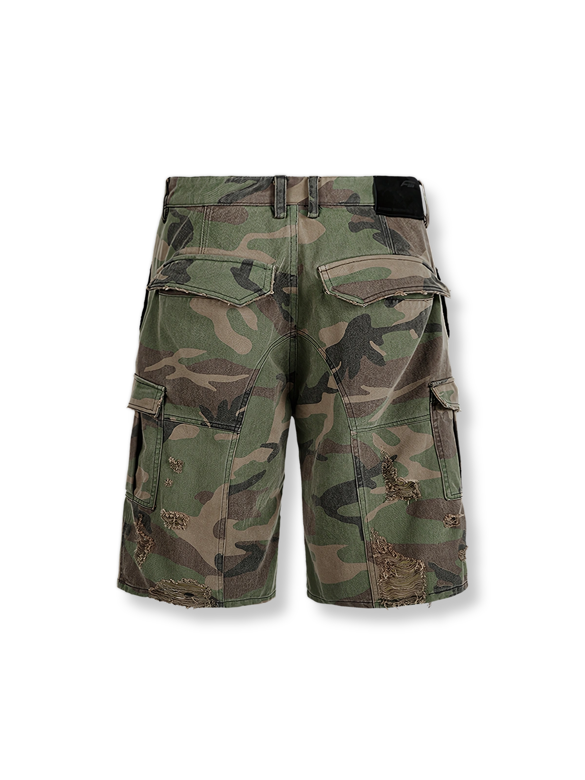 ダメージ加工カモフラージュ七分丈ショーツ正面図