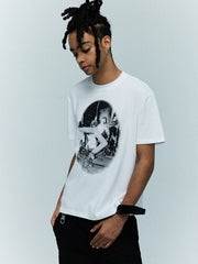 ロックプリントクルーネック半袖Tシャツ