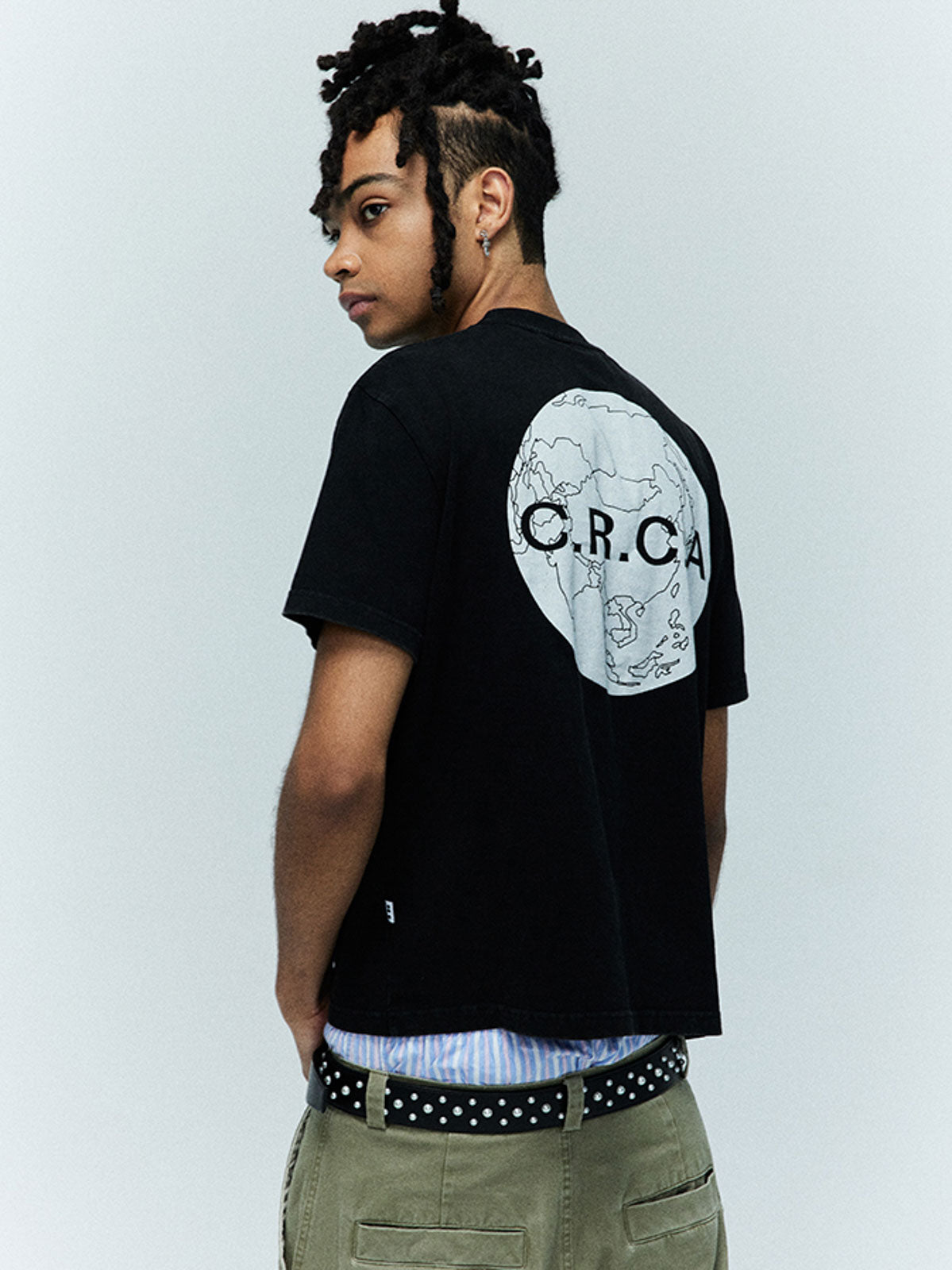 詳細画像:地球地図プリントTシャツのディテール